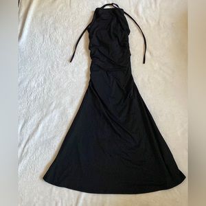Black Double Tie-Back Twist Back Style Halter Dress with Cinched Sides